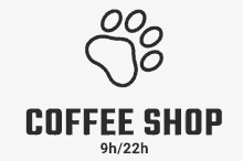 a black and white logo for a coffee shop with a paw print on it