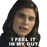 a woman says " i feel it in my gut " in a sticker