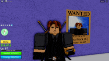 a wanted poster for yanhack16 is displayed on a purple wall