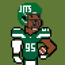 a pixel art drawing of a jets football player wearing the number 95