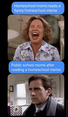 homeschool moms reads a funny homeschool meme