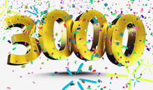 the number 3000 is surrounded by colorful confetti and stars