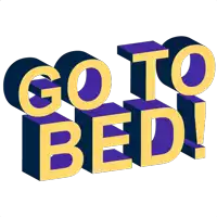 a logo that says go to bed in yellow and purple