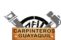 a wooden sign that says carpenteros guayaquil with a saw and ruler on it