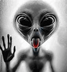 a cartoon alien sticking its tongue out and waving .