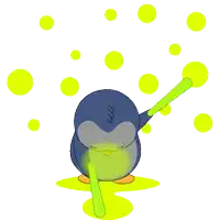 a cartoon of a penguin holding a bat