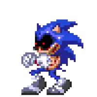 a pixel art of a sonic the hedgehog with blood on his face
