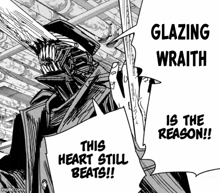a black and white drawing of a man holding a sign that says glazing wrath is the reason !