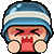 a pixel art illustration of a person wearing a helmet and crying .