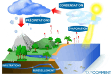 a diagram of the water cycle with the words condensation and evaporation