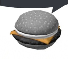 a 3d model of a hamburger with a speech bubble .