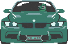 a pixel art drawing of a green bmw with a license plate that says kan-go