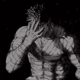 a drawing of a man covering his face with his hand with the word berserk written below him