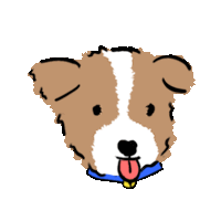 a drawing of a brown and white dog with its tongue sticking out