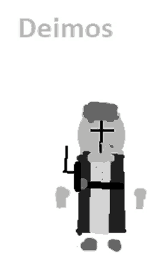 a drawing of a man with a cross on his head and the name deimos