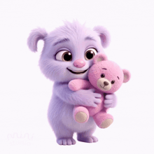 a cartoon character holding a pink teddy bear