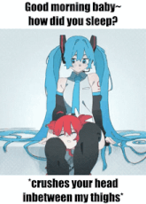a cartoon of a girl with blue hair sitting on another girl 's lap