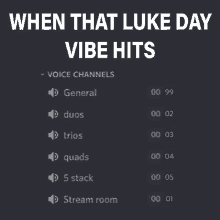 when that luke day vibe hits shows a list of voice channels