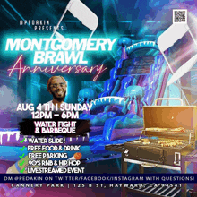 a poster advertises montgomery brawl anniversary on august 4th