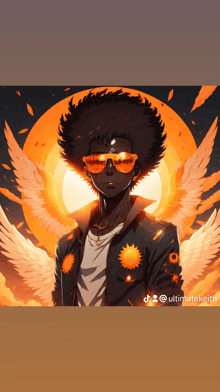 a drawing of a man with an afro and sunglasses