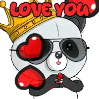 a panda bear wearing sunglasses and a crown with the words love you above it