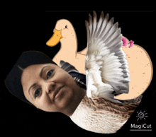 a picture of a duck with a woman 's face cut out of it and the words magicut below it