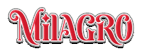 a red and white logo for milagros with a white background