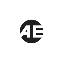 ae letter logo in a black circle on a white background .