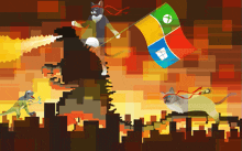 a painting of a cat holding a flag with the xbox logo on it