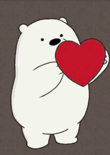 ice bear from we bare bears is holding a large red heart in his hand .