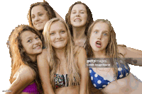 a group of young girls in bikinis are posing for a photo