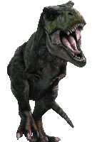 a t-rex with its mouth open and its teeth visible