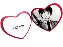 a heart shaped mirror with a picture of a man and the words " rail me " on it