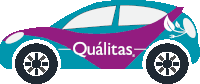 a blue and purple car has the word qualitas on the side