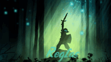 a silhouette of a person holding a sword with the word reglas in the bottom right corner