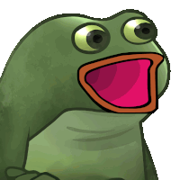 a green frog with its mouth wide open and a red stripe