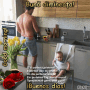 a man is standing in a kitchen with a baby in a high chair and a cup of coffee on the counter