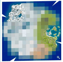 a pixelated map of the world with a magnifying glass on it