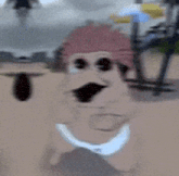 a cartoon of a hedgehog in a diaper on a beach with palm trees in the background