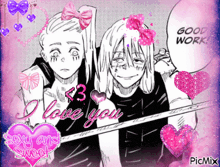 a picture of two anime characters with the words i love you