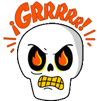 a cartoon skull with flames coming out of it 's eyes and the words grrr on it