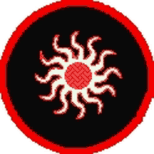 a red circle with a white sun in the middle