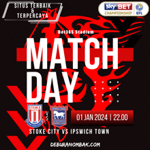 a poster for a soccer game between stoke city and ipswich town