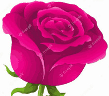 a purple rose with green leaves on a white background .