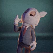 a cartoon character wearing a suit and tie with a white mask on his face