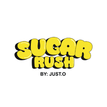 the logo for sugar rush by just.o is yellow