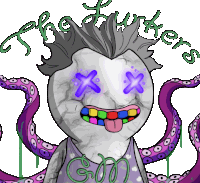 a cartoon character with purple tentacles and the words " the lurkers " on the top