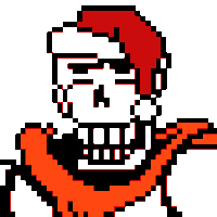 a pixel art drawing of a skeleton wearing a red santa hat and scarf .