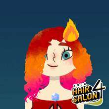 a cartoon drawing of a girl with red hair and the words toca hair salon