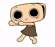 a cartoon character with a bread head and big eyes is dancing .